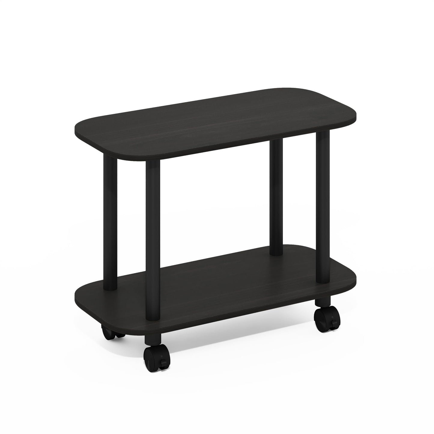 Furinno Turn-N-Tube Night Stand, 2-Tier Oval Nightstand with Wheels, Round Corner Side Table, End Table with Open Shelf, Toolless Assembly, for Living Room, Bedroom, Espresso