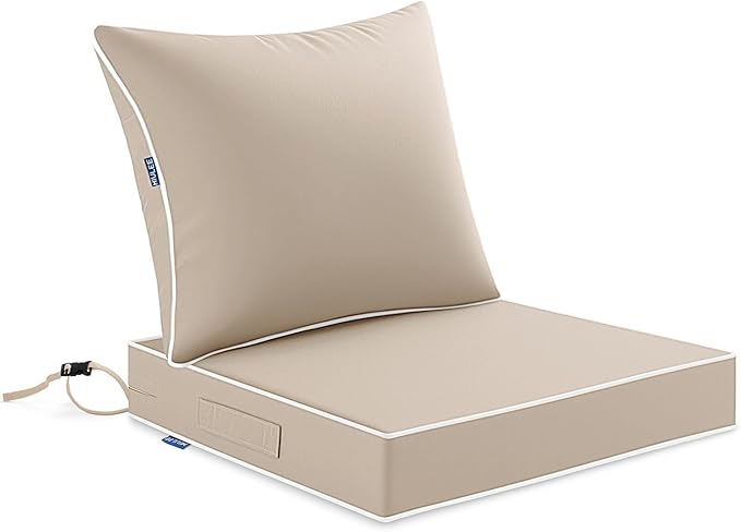 MIULEE Beige Outdoor Seat Cushion 24x24 Inch Waterproof & 3 Year Fade Resistant
