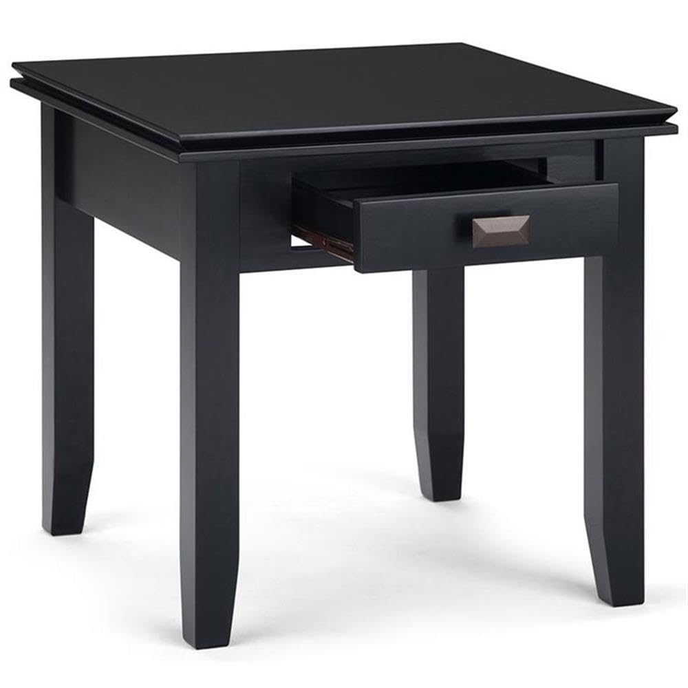 SIMPLIHOME Artisan SOLID WOOD 21 inch Wide Square Transitional End Side Table in Black for the Living Room and Bedroom
