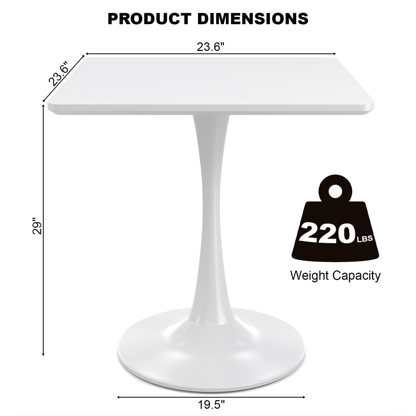White Square Tulip Table for 2 Person, 24 Inch Small Dining Table with Pedestal Base for Two, Mid Century Modern Tulip Tables for Kitchen, Living Room, Cafe, Coffee, Office, Bistro, Pub, Bar, Wood Top