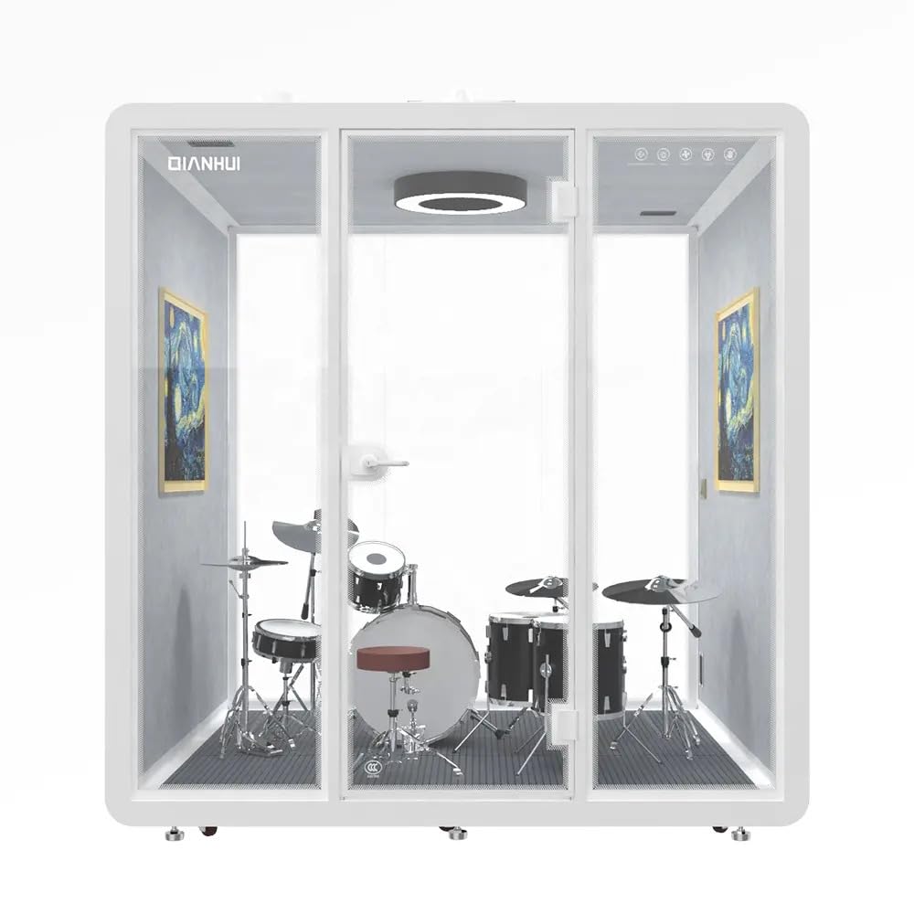Electric Height Adjustable Office Pod Booth, Mobile Sound Proof Booth, Sound Pod with Wheels and Feet, Build-in Table Top, LED Lighting System, AC, USB Ports (Maroon, W 40 x D 39 x H 91 Inch)