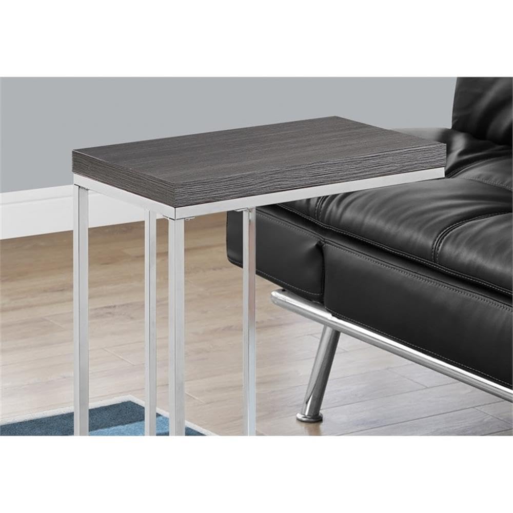 Monarch Specialties I 3228 Accent Table, C-shaped, End, Side, Snack, Living Room, Bedroom, Metal, Laminate, Grey, Chrome, Contemporary, Modern