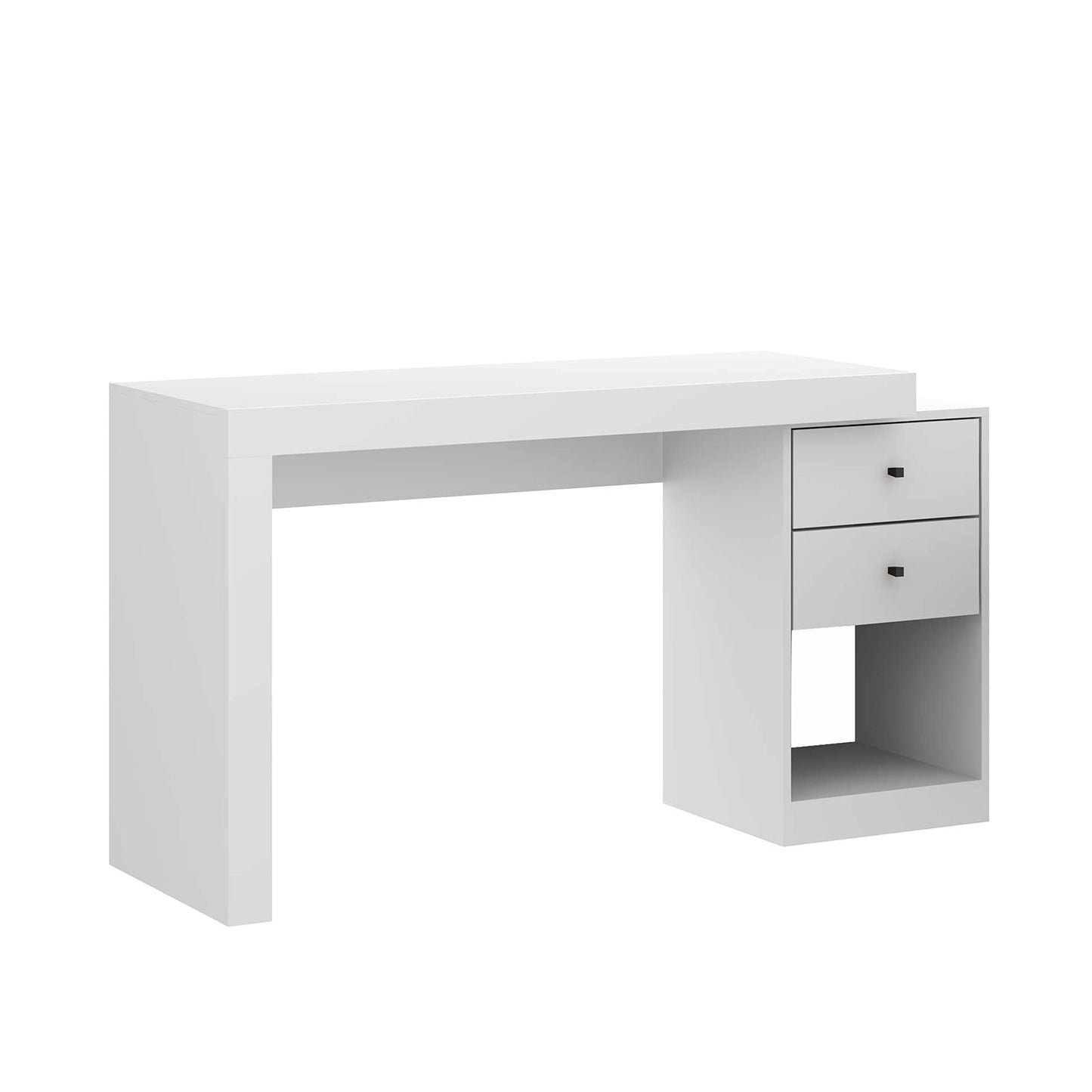 Expandable Desk with Storage Drawers & Open Shelf - Expands from 47 Inch to 57 Inch - White Computer Desk with Printer Space - Modern Home Office Table with Drawers - Techni Mobili Blanco Collection