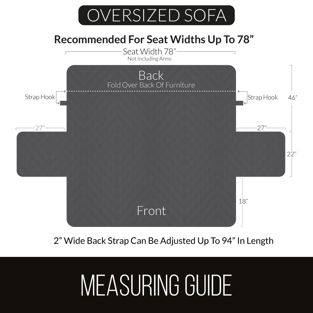 Sofa Shield® Couch Slip Covers for Dogs, Reversible Furniture Protector with Strap, Stain and Tear Resistant Cushion Cover, 78 inch Seat, Machine Washable Slipcover Dog Pets Cats, Charcoal