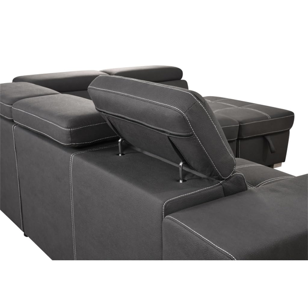 105" Sectional Sofa with Adjustable Headrest,Sleeper Sectional Pull Out Couch Bed with Storage Ottoman and 2 Stools