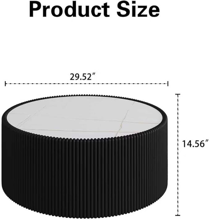 SSLine Round Drum Coffee Table Modern Sintered Stone Top Coffee Table in Black