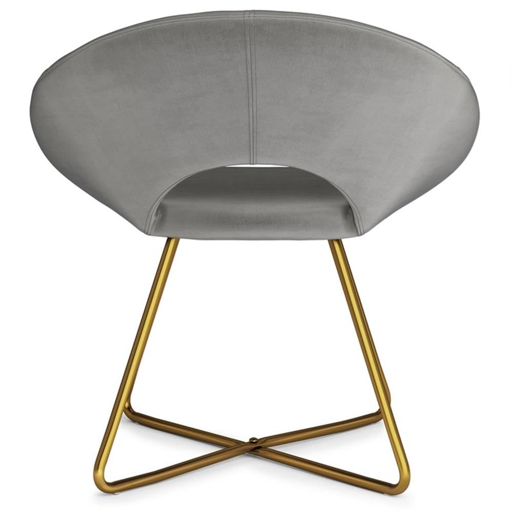 SIMPLIHOME Barrett Accent Chair - 24 inch Wide Upholstered Velvet Mid-Century Modern Accent Chair in Grey, for Living Room Seating with Curved Back, Deep Seat, and Gold Metal Base