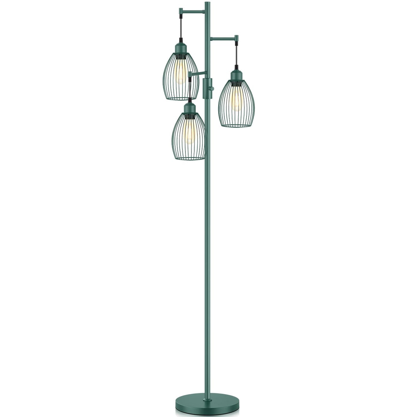 Dimmable Floor Lamp, Industrial Floor Lamps for Living Room, Green Tree Lamp Standing Lamp Tall Lamps with 3 Elegant Teardrop Cage Head & 800 Lumens LED Bulbs for Living room Bedroom Dining Room