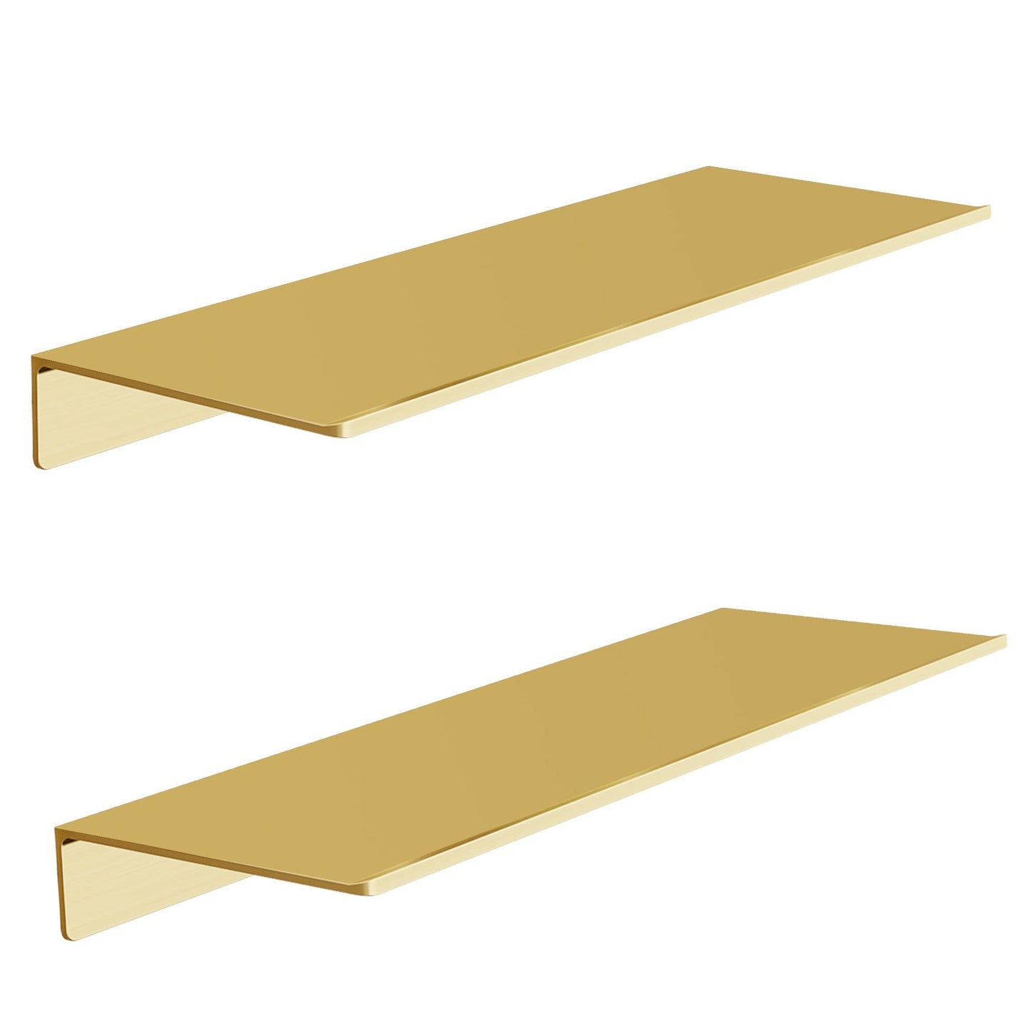 HNVNER Metal Floating Shelves, Set of 2, Brushed Gold Wall Shelves Picture Ledge, Shower Caddy Wall Mounted, Decorative Display Shelf for Bedroom, Living Room, Bathroom, Office