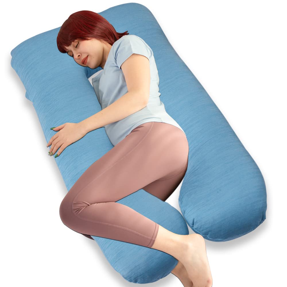 MOON PINE Pregnancy Pillow, U Shaped Full Body Pillow for Maternity Support, Sleeping Pillow with Cover for Pregnant Women (Cooling Blue)