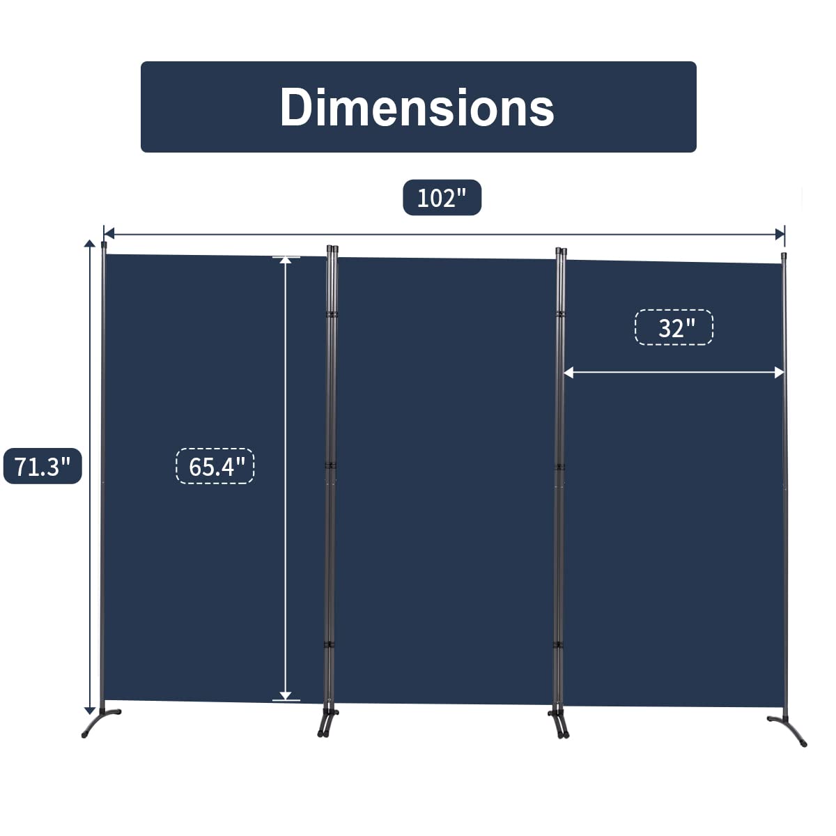 JVVMNJLK Indoor Room Divider, Portable Office Divider 3 Panel Folding Partition Privacy Screen Walls for Room Separator 102" W x 71.3" H, Navy Blue
