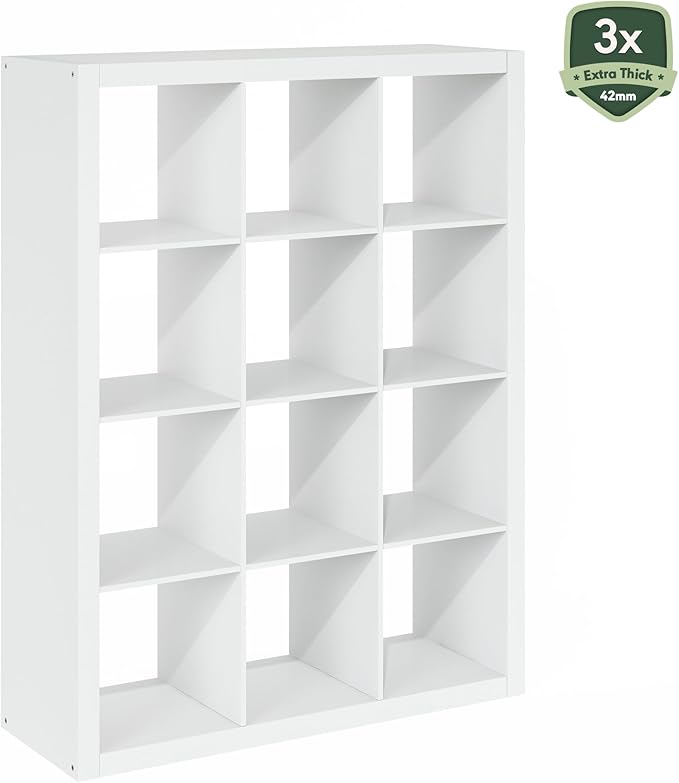Furinno Cubicle Book Shelf, 12-Cube Bookshelf, Triple Thick Frame Cube Storage