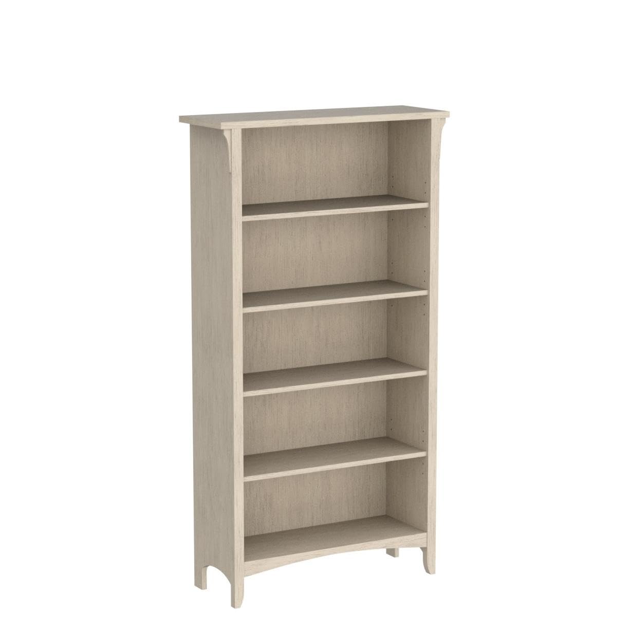 Bush Home Salinas Tall 5 Shelf Bookcase - Set of 2 in Antique White, Vertical Office Storage, Bookshelves for Home Workspace, Multi-Purpose Shelving Units
