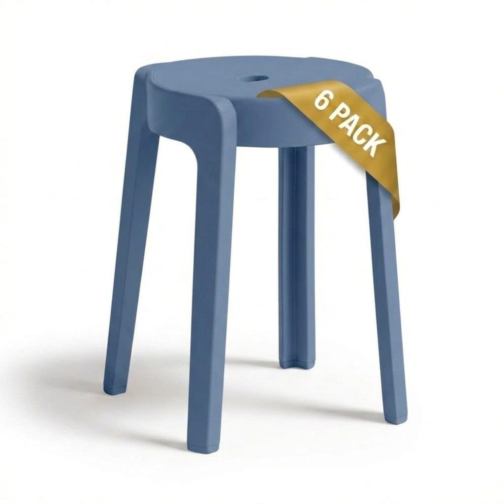 Stackable Plastic Stools Set of 6-18 Inch Heavy Duty 500 lbs Capacity, Flexible Seating Classroom Stools for School, Outdoor Patio & BBQ Chairs, Space Saving Plastic Chairs for Dorm, Home Office
