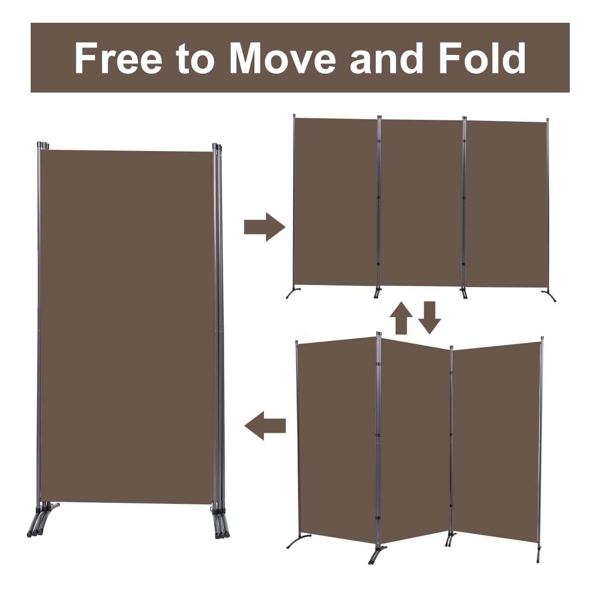 JVVMNJLK Indoor Room Divider, Portable Office Divider, Convenient Movable (3-Panel), Folding Partition Privacy Screen for Bedroom,Dining Room, Study,102" W x 19.7" D x 71.3" H, Brown
