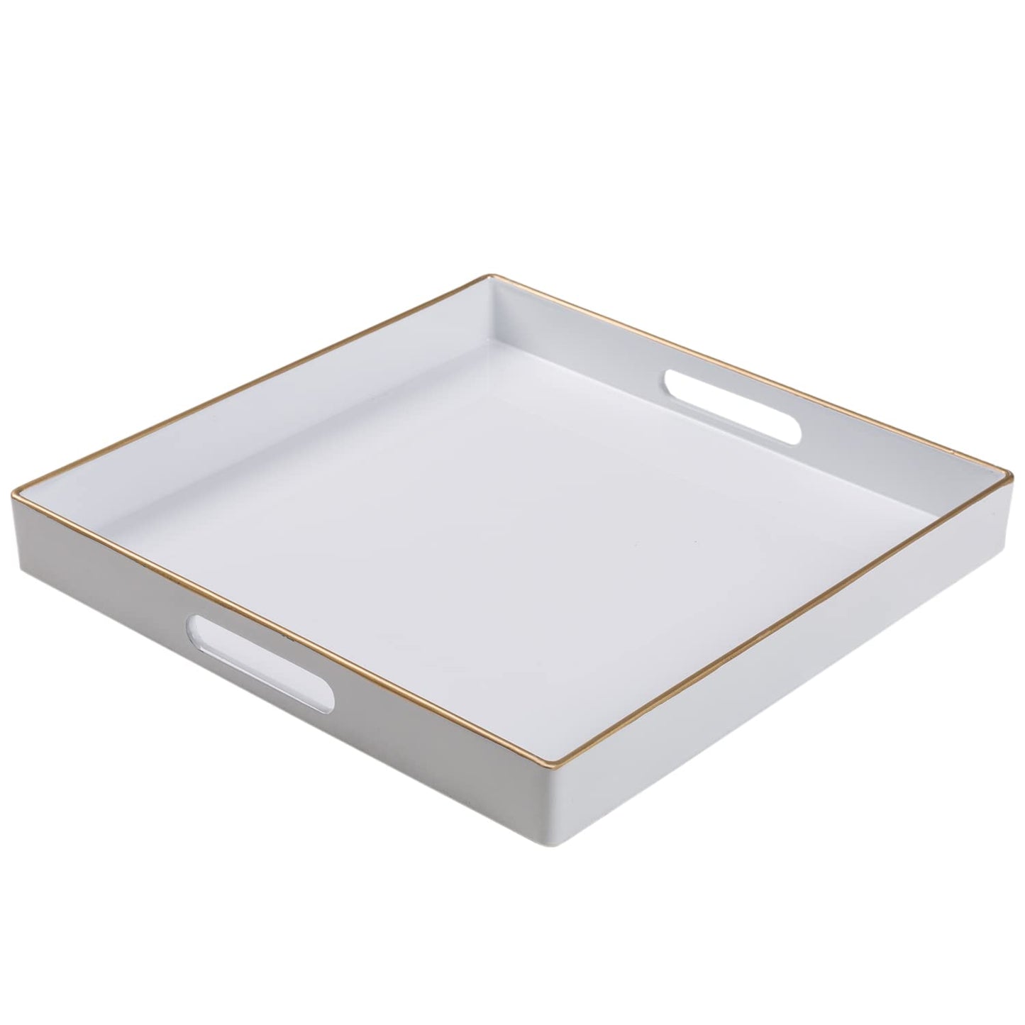 MAONAME 13" Decorative Tray, White Serving Tray with Handles, Coffee Table Trays, Square Plastic Trays for Ottoman, Bathroom, Kitchen