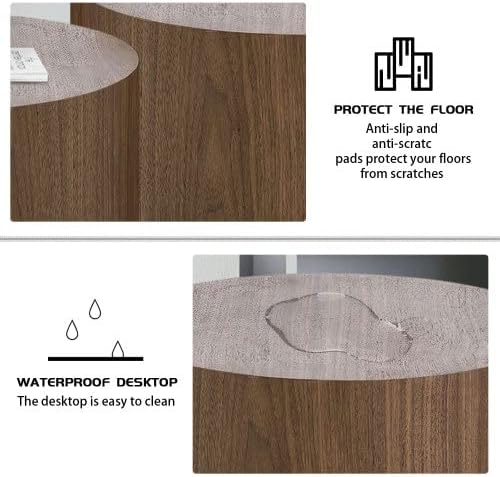 Small Coffee Table Nesting End Table Set of 2, Round Coffee Table Wood Side