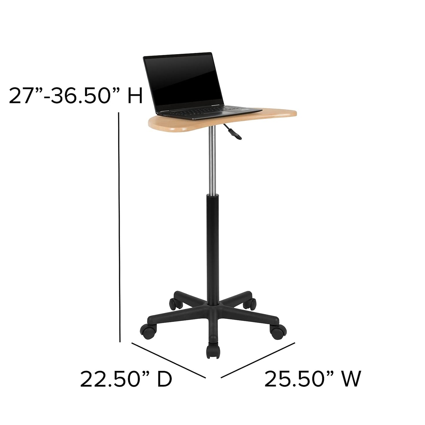 Flash Furniture Eve Maple Sit to Stand Mobile Laptop Computer Desk with Heavy Duty Nylon Base and Dual Wheel Casters