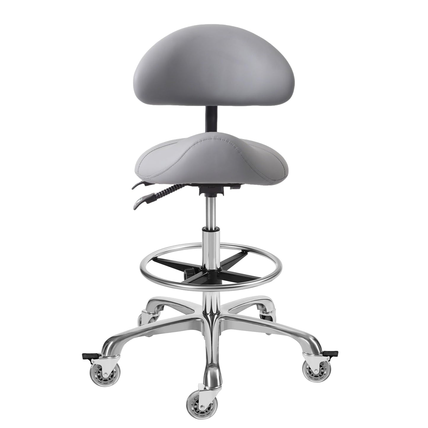 Saddle Stool Chair with Backrest and Footrest- Ergonomic Rolling Saddle Stools Hydraulic Swivel Adjustable Stool Esthetician Chair for Massage Beauty Salon Tattoo Dentist Clinic Home Office (Grey)