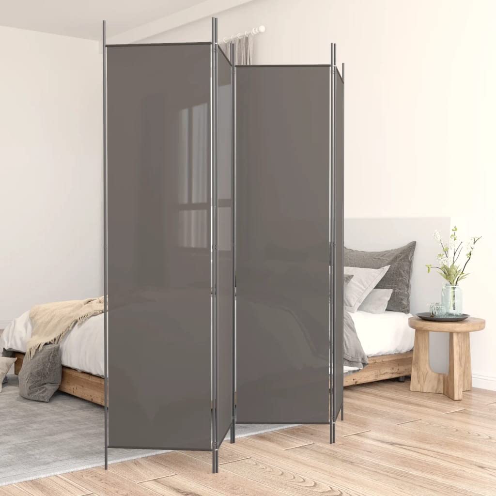 vidaXL 4 Panel Room Divider, Room Divider Privacy Screen Folding 4 Panel, Folding Divider Screen for Home Office, Modern Style, Anthracite Fabric