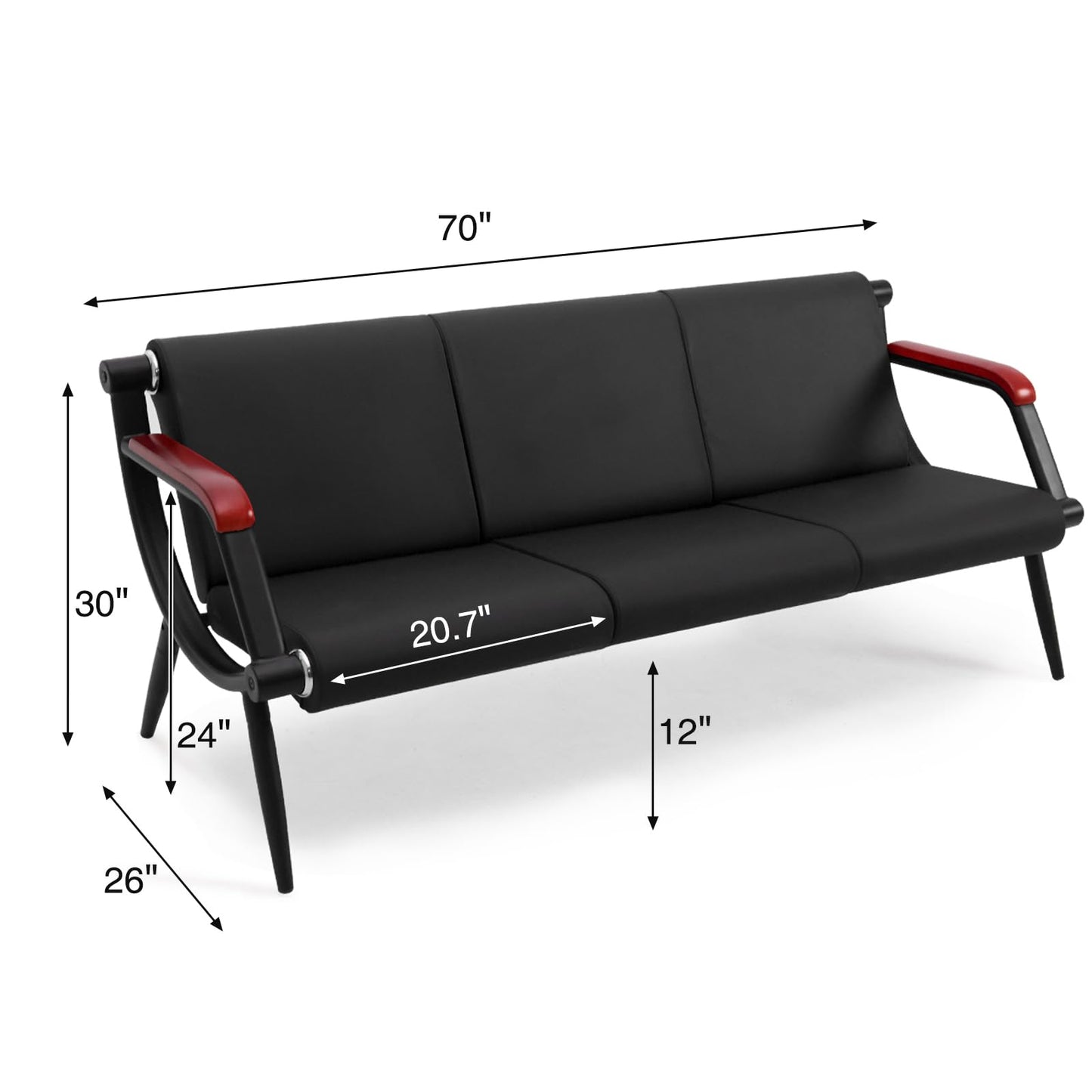 wonline Waiting Room Bench, Office Furniture Reception Chairs with Arms, Leather Chairs is Suitable for Clinic,Airport,Hospital,Barber,Salon,Bank-(Blank,3 Seat)