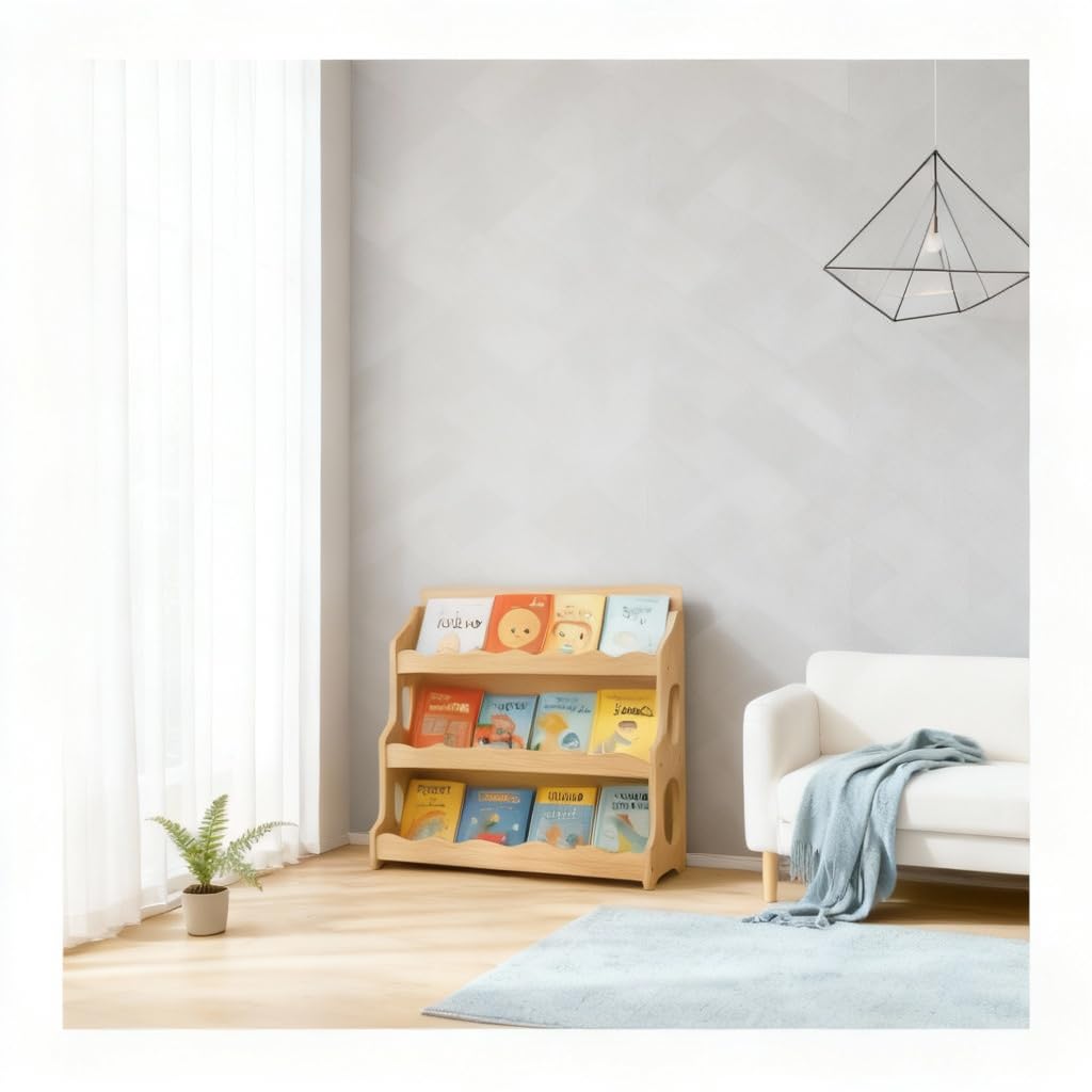 AMMEHOELA Wood Kids Bookshelf Montessori DutchDesign,Maplewood GrainPattern