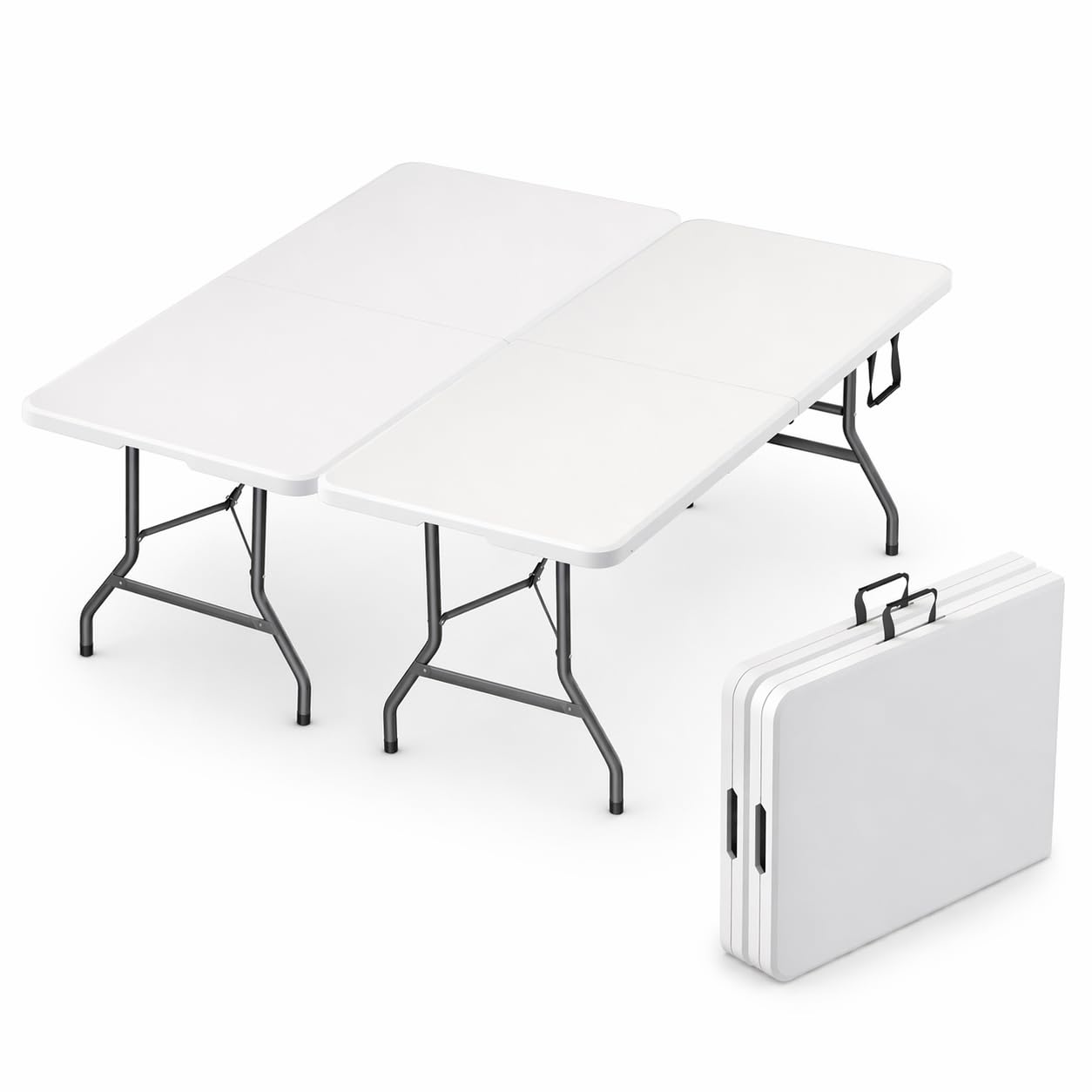 2 Pack of 6 Feet Foldable Table with Built in Handle & Steel Legs | Heavy Duty Portable | Perfect for Party, Dining, Wedding, Events, Picnic Indoor, Outdoor, Camping, Utility, Temporary