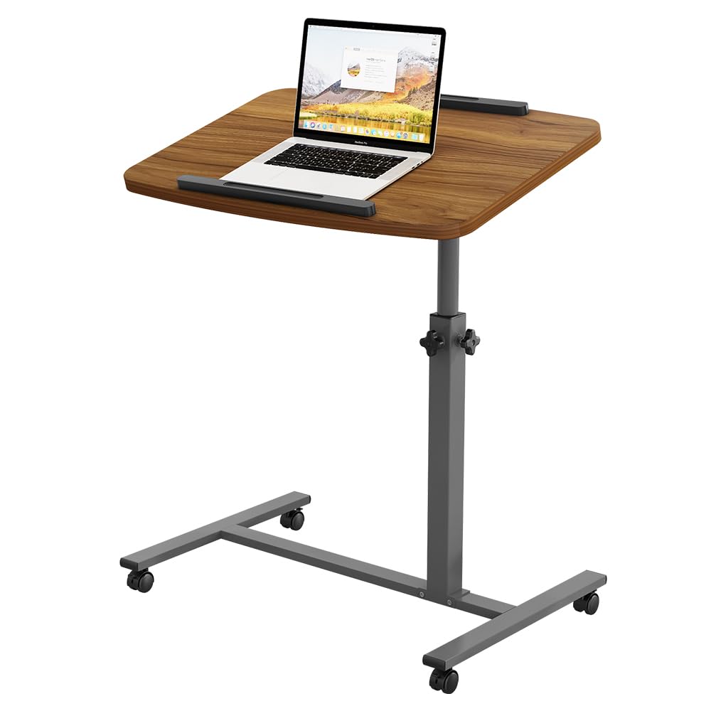 Furist Laptop Lap Desk, Mobile Adjustable Overbed Bedside Table with Wheels, Portable Standing Bed Desk, Rolling lapdesk Lap desks for Adults with Casters& Mouse Pad