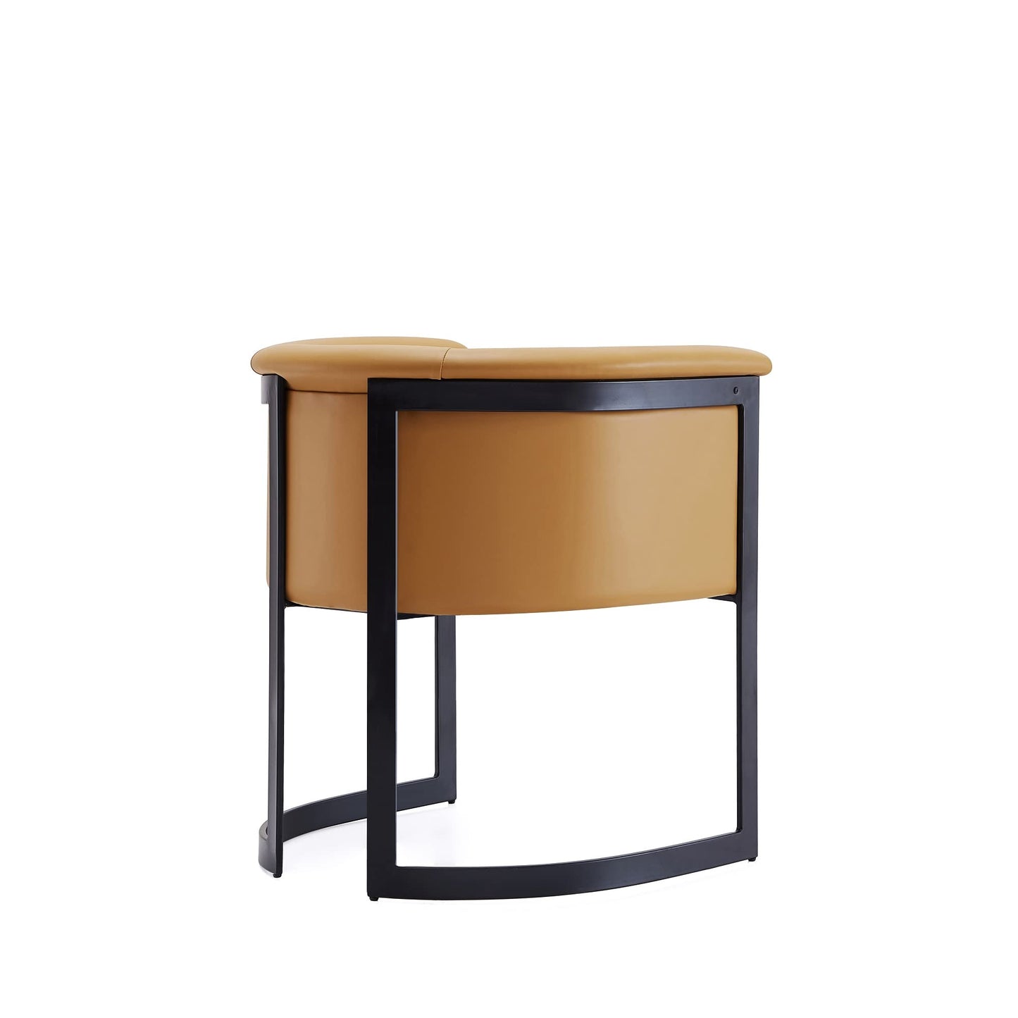 Manhattan Comfort Corso Faux Leather Upholstered Dining Chair, Barrel-Style Foam Padded Seat, Unique Geometric Metal Frame, Fully Assembled Accent Furniture, Tan