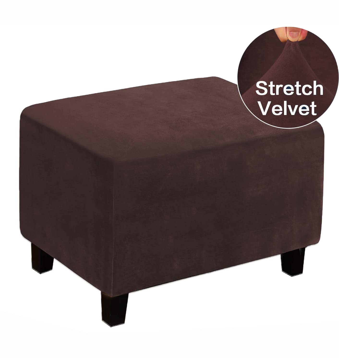 Velvet Ottoman Cover, Stretch Footstools Covers, Plush Foot Stool Slipcover, Removable Footrest Stool Sofa Slipcovers, Folding Storage Stool Furniture Protector for Room(Brown,Rectangular Large)