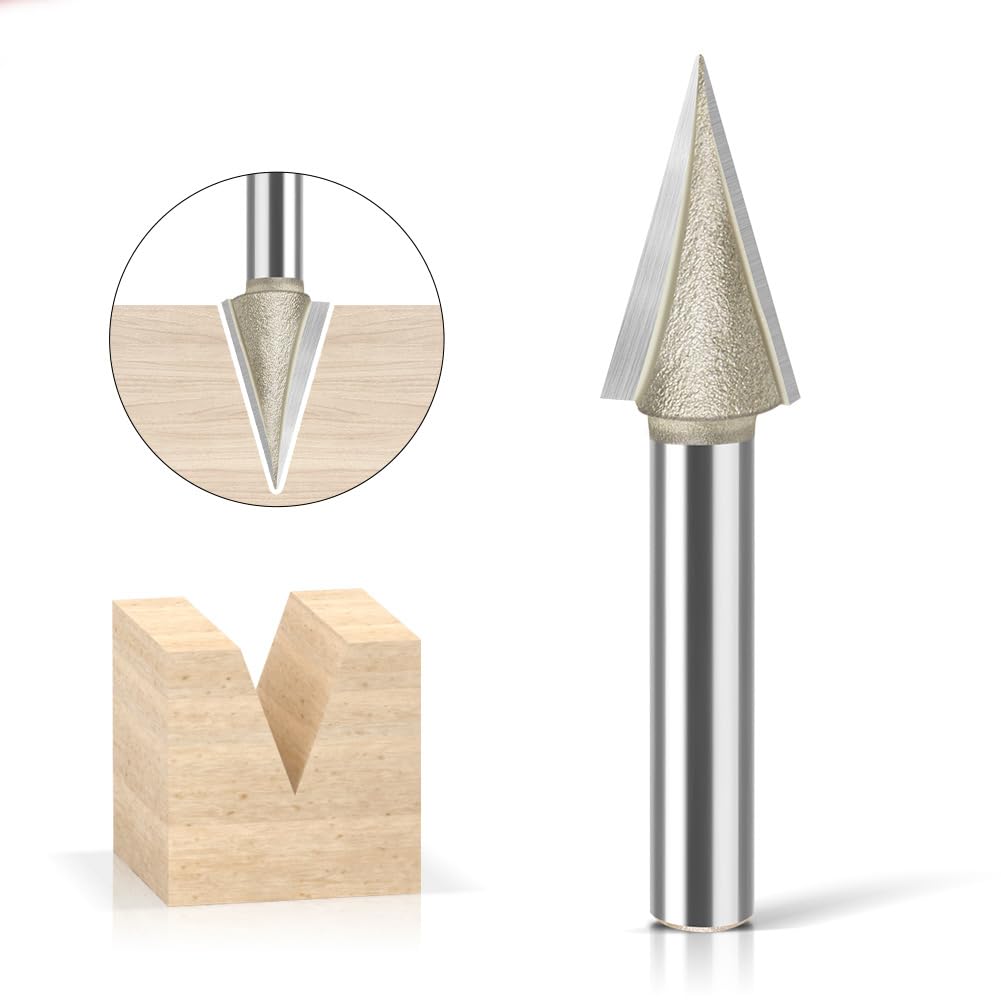 WSOOX 30°V Shape Bit with 1/4" Shank CNC Carbide V Groove Bit Engraving Router Bit for Lettering, Engraving