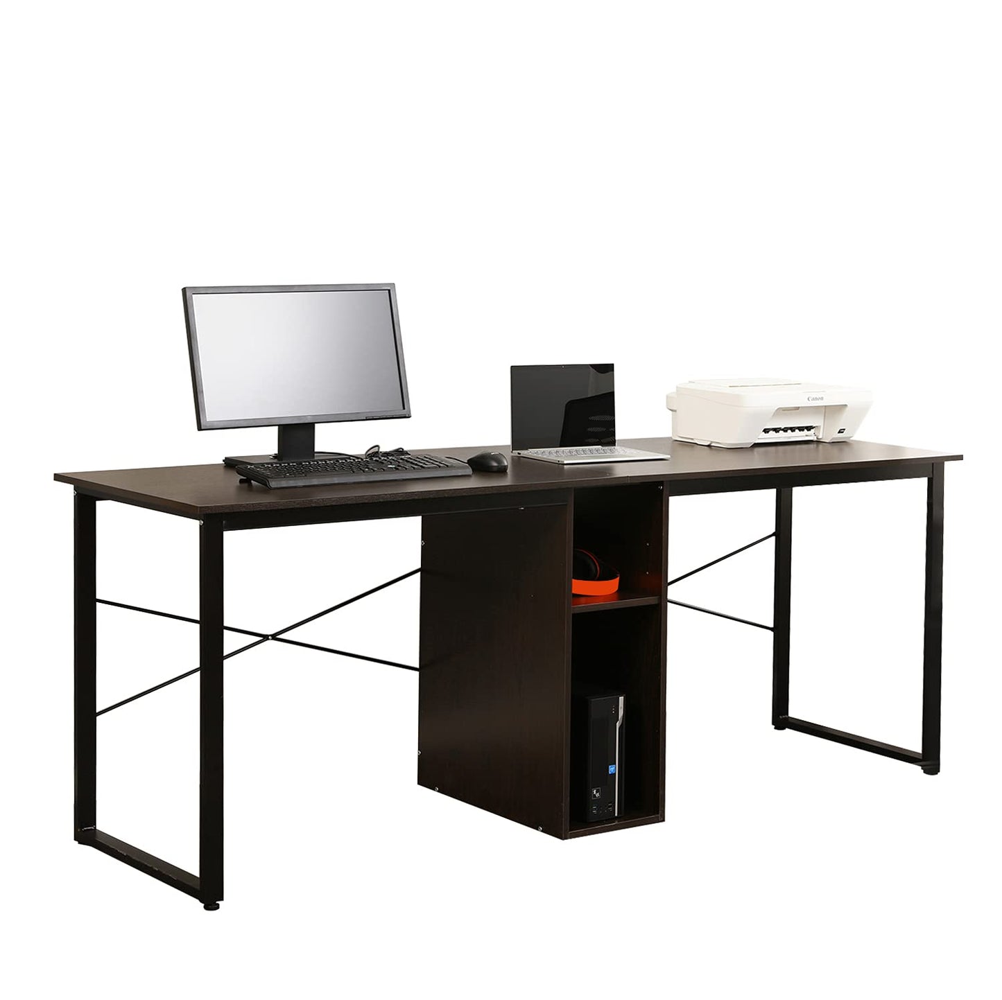soges 2 Person Home Office Desk,78 inches Large Double Workstation Desk, Writing Desk for Two People, Craft Table with Storage, Black HZ011-200-BK