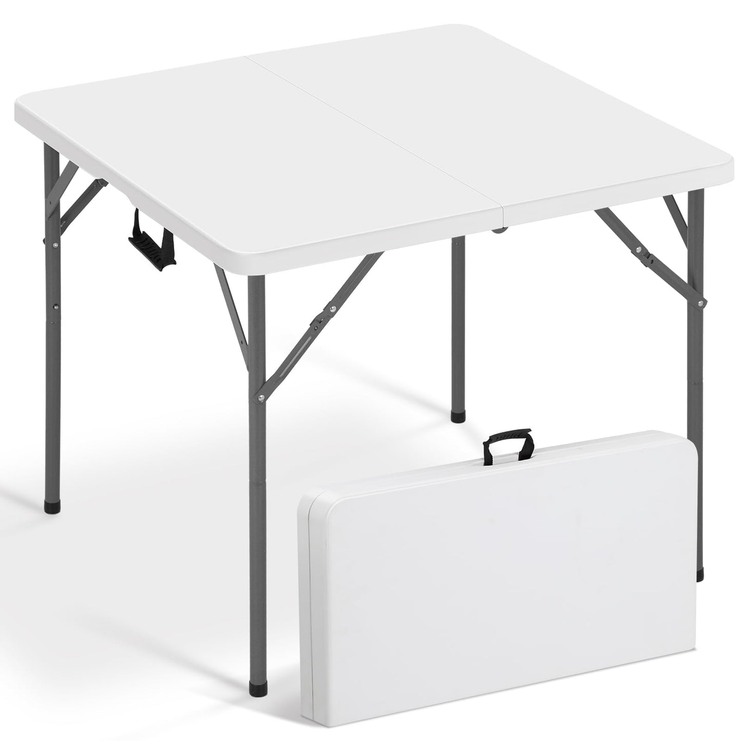 Vampire Killer 34" Square Folding Table Fold-in-Half Utility Dining Portable Table Heavy Duty HDPE with Carrying Handle, Plastic Tables for Camping,Picnic, Office, Party,Card Table (White)