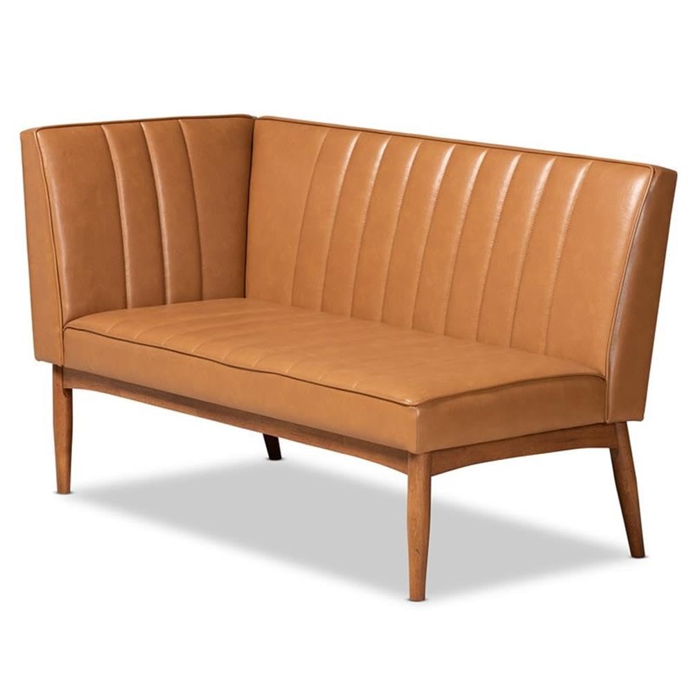 Baxton Studio Daymond Mid-Century Modern Tan Faux Leather Upholstered and Walnut Brown Finished Wood 2-Piece Dining Nook Banquette Set
