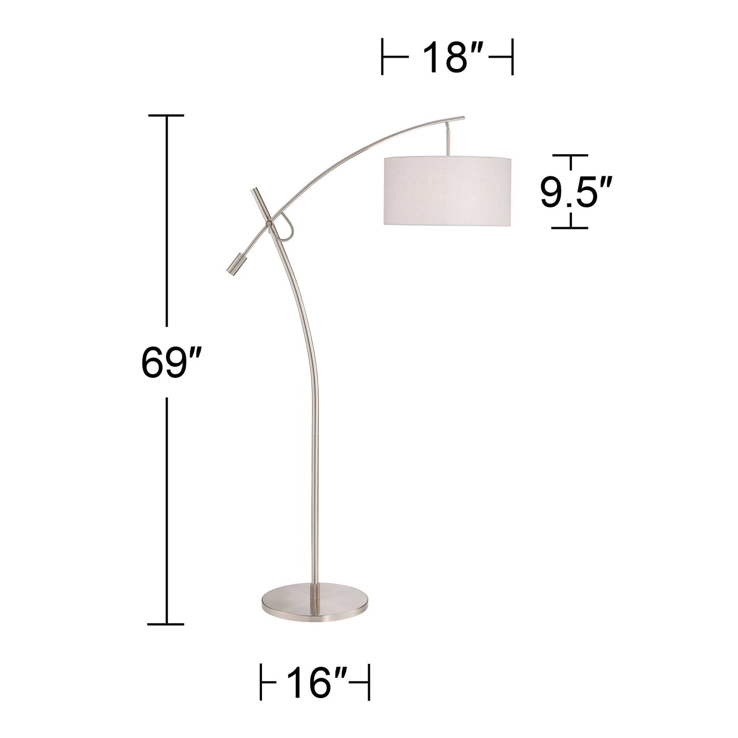 Possini Euro Design Modern Standing Arc Floor Lamp Adjustable Boom Arm 69" Tall Brushed Nickel Off White Linen Fabric Drum Shade Decor for Living Room Reading House Bedroom Home