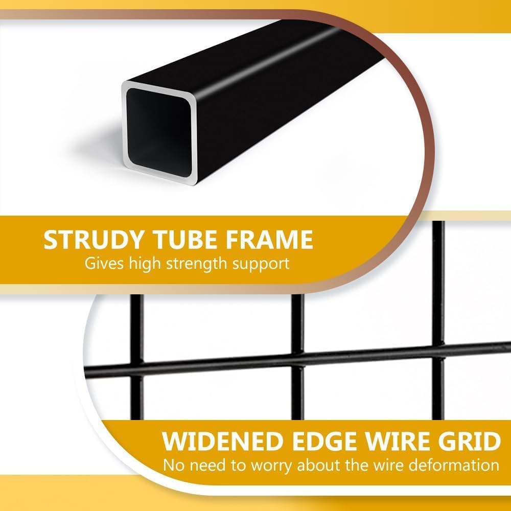 OUDUCK 2 Packs 3' x 6' Grid Wall Panels Standing Wire Grid, Study Display Rack with T-Base Wheels Freestanding Gridwall Panel Tower for Shows, Black