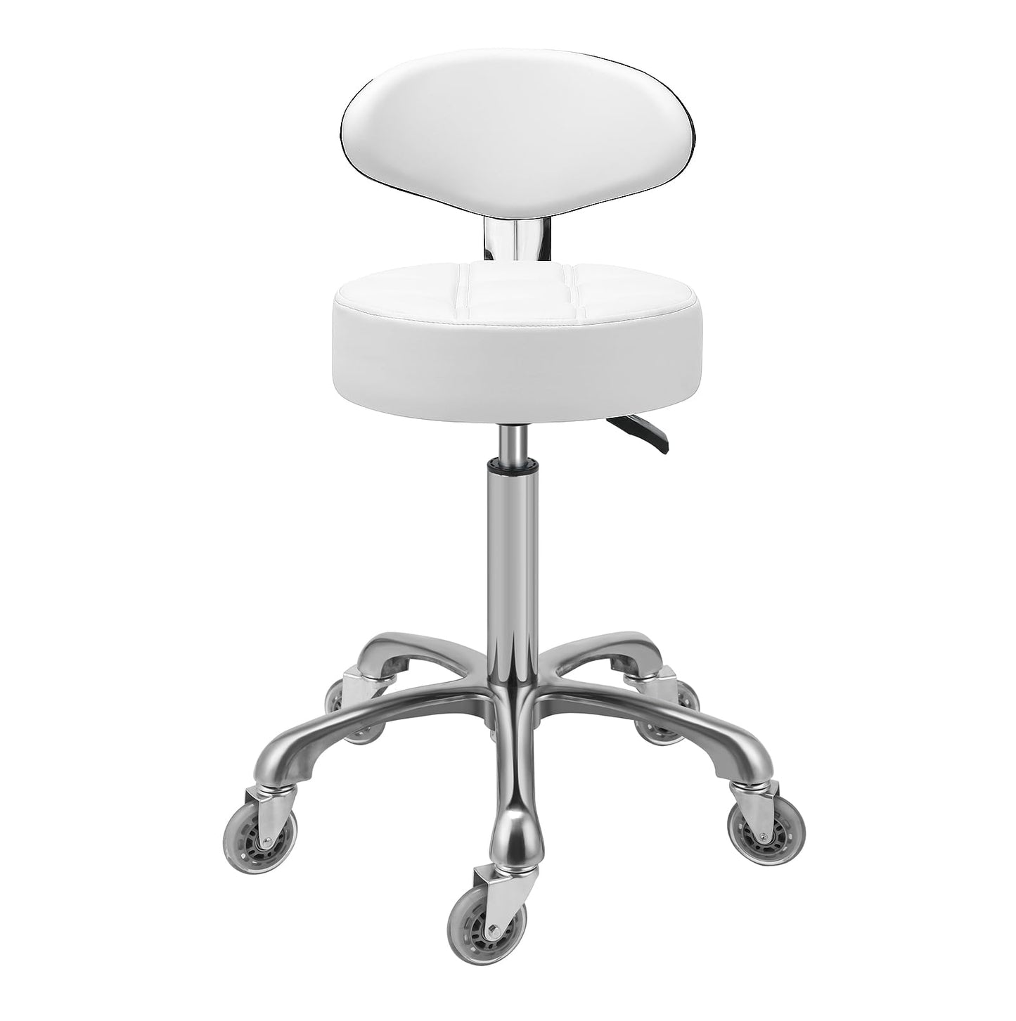 Kaleurrier Rolling Stool with Back Support: Adjustable Height 22-30 inches for Nail Lash Tech Stylist - Heavy Duty Stool Chair with Wheels for Salon Shop Office Kitchen Garage White