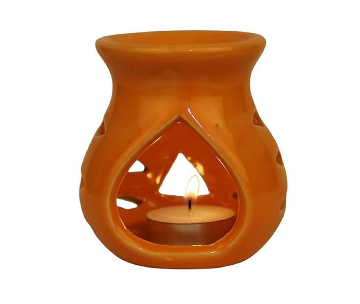 Pure Source India Ceramic Essential Oil Burner Wax Melt Burners |Aromatherapy| Ceramic Oil Diffuser| Candle Tealight Holder (Set of 1) Home Bedroom Decor Christmas Housewarming Gift, Orange