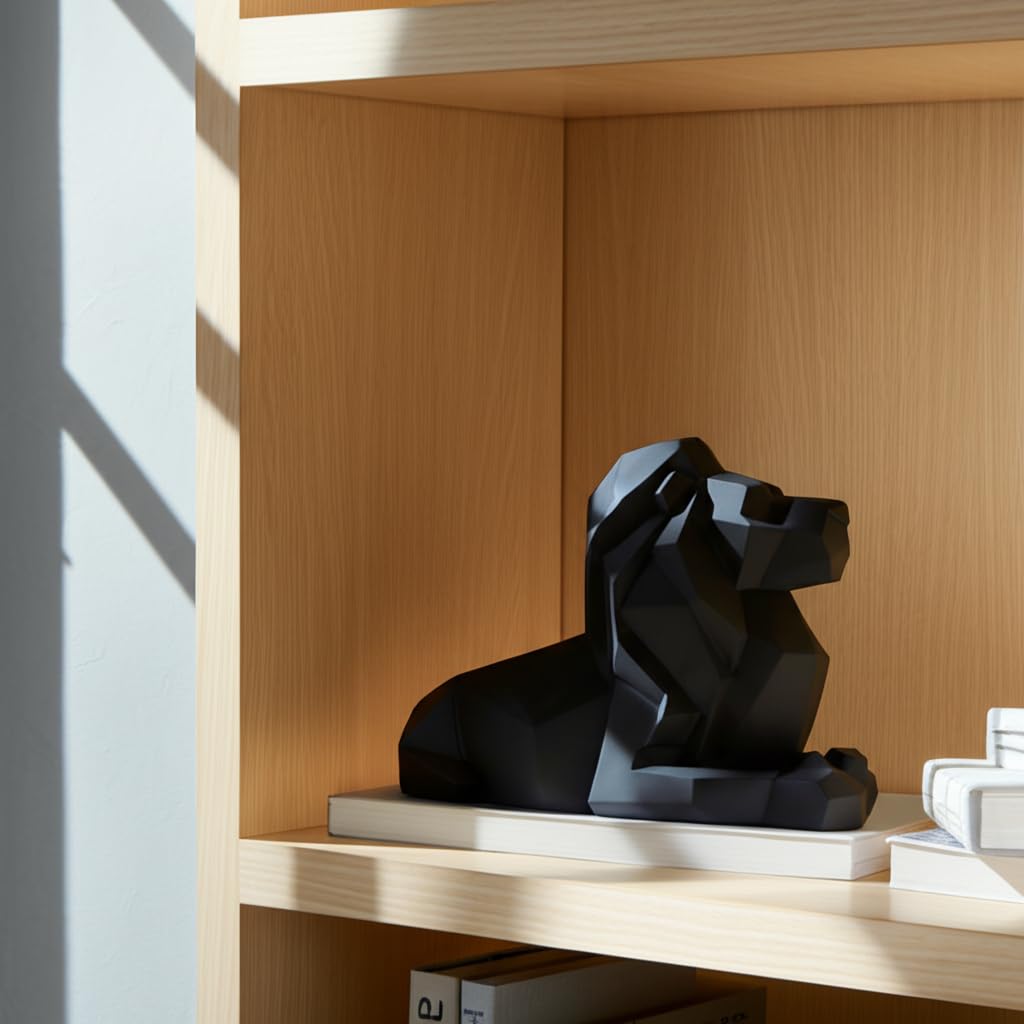 Sagebrook Home Modern Geometric Lion Figurine - Minimalist Polyresin Sculpture - Elegant Home Decor for Office, Living Room, Bedroom - 8" Black