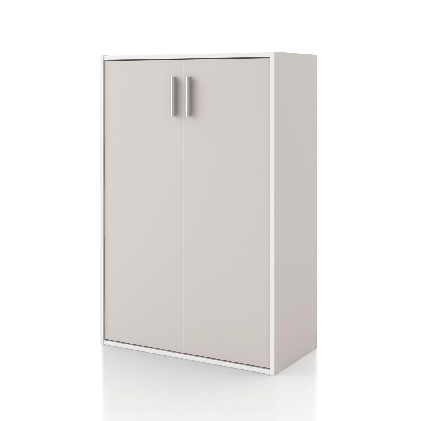 Homes: Inside + Out Apexa 3-Tier Stackable Wood Bookcase with Doors, Cube Storage Organizer Shelves, Small Food Pantry Cabinet, Dorm Teen Room Decor & Bedroom, Home Office, Kitchen, Taupe Grey
