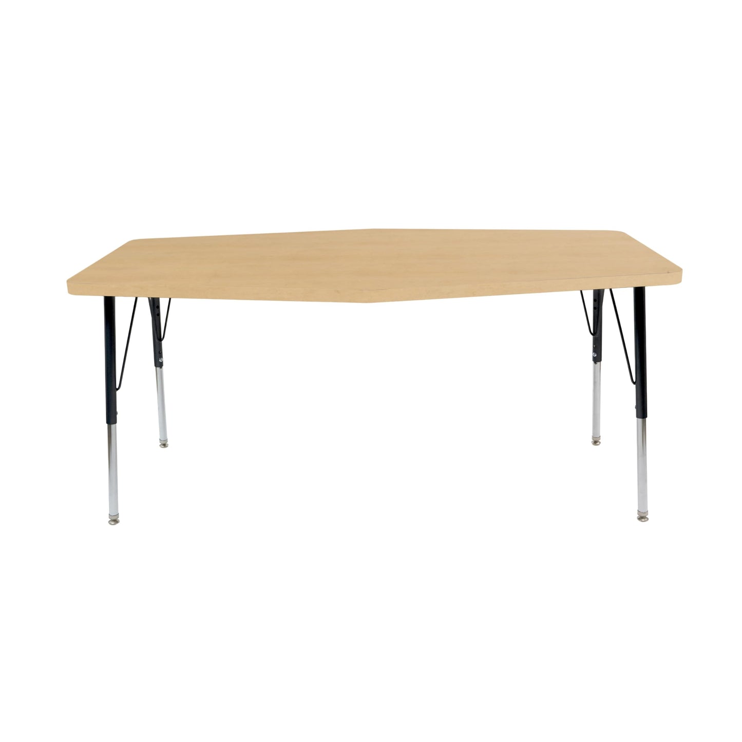 Factory Direct Partners FDP 34" x 60" Long Hexagon Thermofused Classroom Activity Table with Standard Swivel Glide, Adjustable Height 19"-30" - Maple Grain/Black - 15592-284