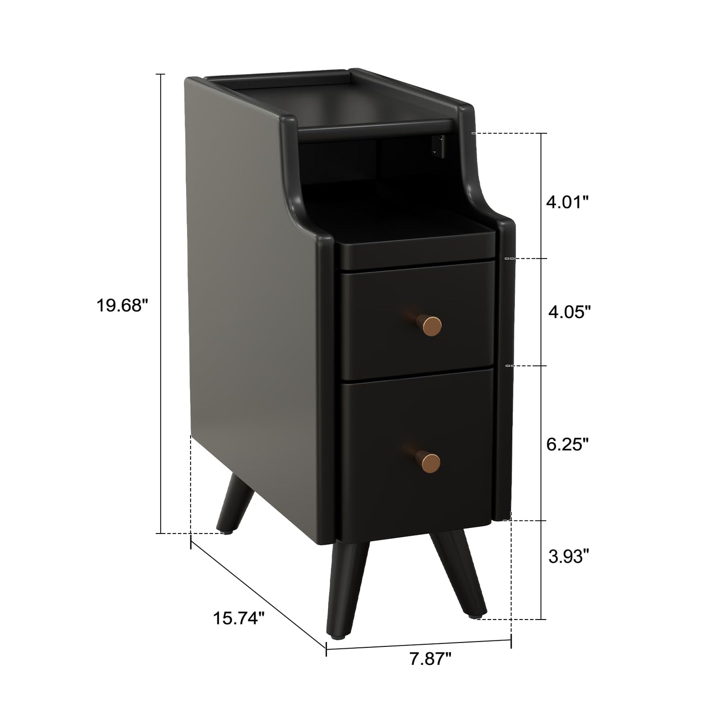 AQIMUELE Narrow Nightstand Set of 2, Small Black Wood Bedside Table with Drawers, End Table for Small Spaces Bedroom
