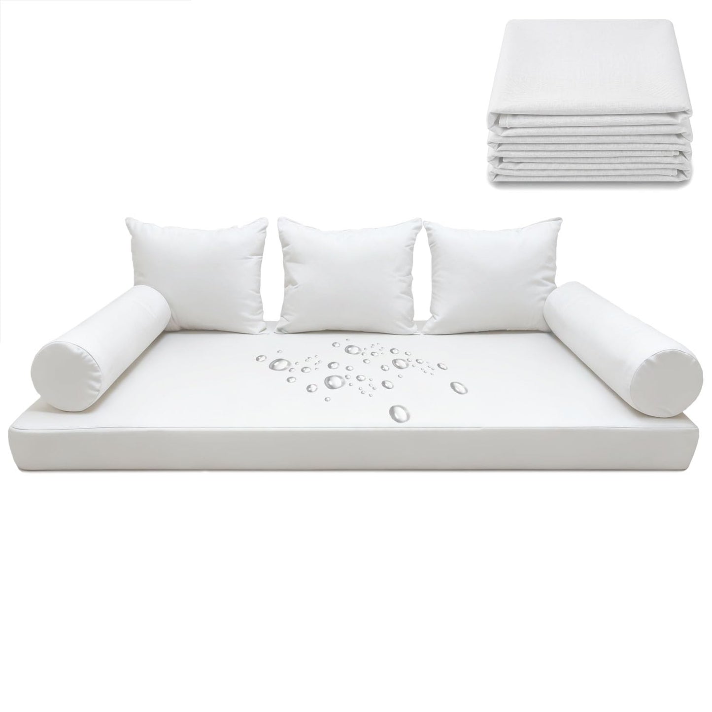 Twin Size Daybed Cushion Cover, Water-Repellent Porch Swing Mattress Slipcover (Fits 6" Depth), Heavy-Duty UV Resistant Patio Bed Protector with U-Shaped Zipper, Cover Only (White, 75 * 39 * 6in)