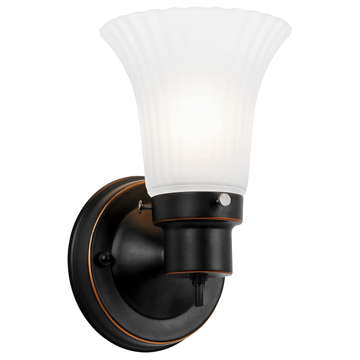 Design House Village Traditional 1-Light Indoor Dimmable Wall Sconce, Frosted Flute Glass, Twist On/Off Switch, Bathroom Bedroom Hallway, Oil-Rubbed Bronze, 8.25 in H x 5.1 in W, Uses 60W Bulb, 505115