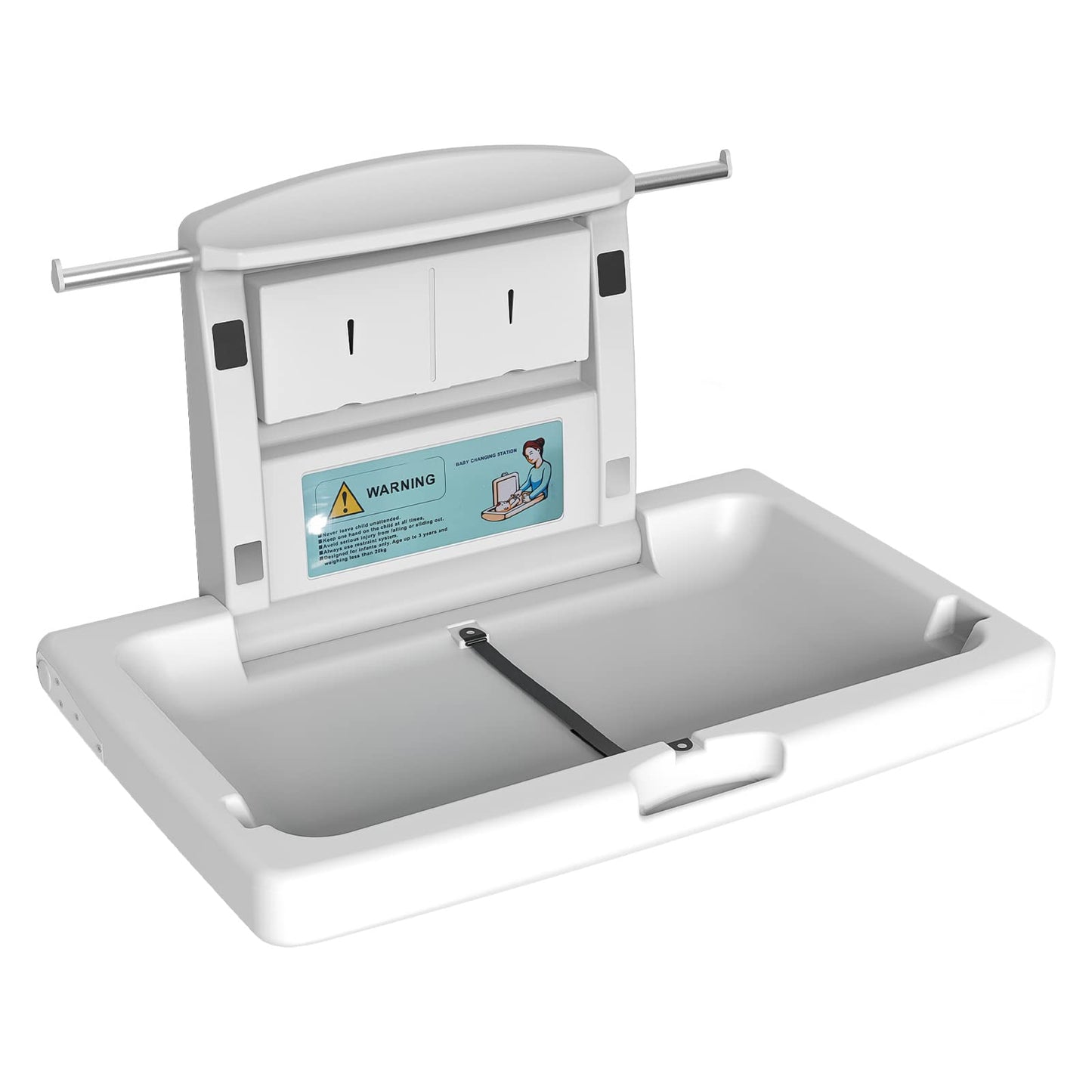 PLUSSEN Commercial Baby Changing Station Wall Mounted, Horizontal Fold-Down Baby Changing Table, Heavy Duty 200lb Capacity, Space Saving Diaper Changing Station for Restroom & Public Facilities