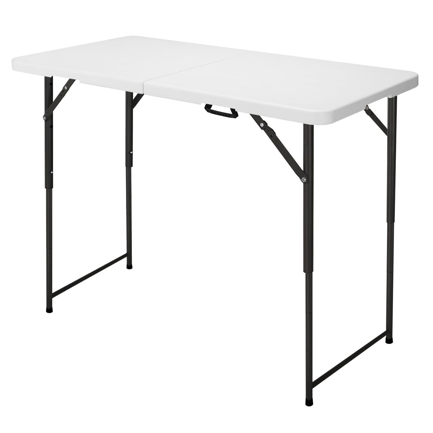 FROASISPRO 4ft Folding Table, Portable Fold-in-Half Adjustable Height Utility Table for Indoor/Outdoor Use, Durable HDPE & Steel, Stable & Lightweight, Multi-Purpose, White