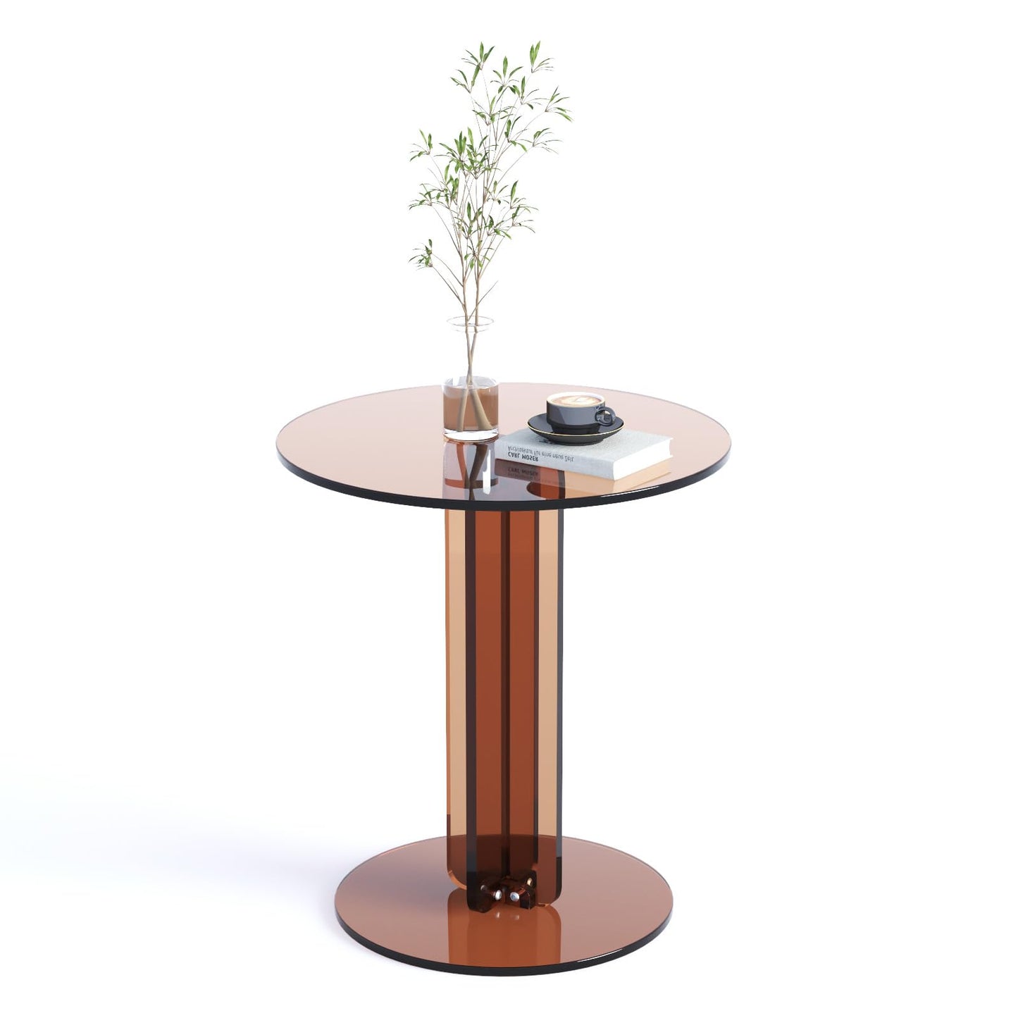 Klippehop Round Acrylic Side Table, Modern Accent End Table, Minimalist Bedside Night Stand, Small Coffee Tables for Living Room Office Bedroom Indoor Home Decor, Brown