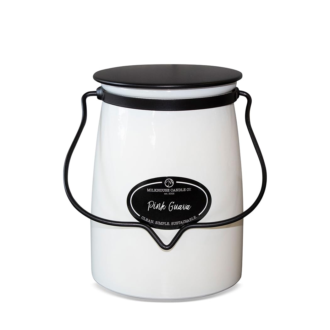 Milkhouse Candle Company Pink Guava Soy Candle - Summer Fruits | Citrus Sparkle | Freesia Scented - 22 oz Butter Jar with Lid, 120+ Hour Burn Time, Made in the USA