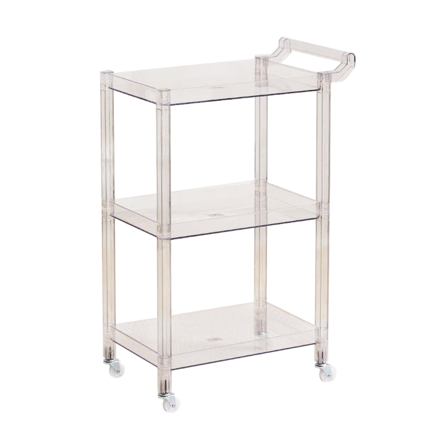 Dachsy Acrylic-Style Utility Rolling Cart, 3-Tier Clear Storage Cart with Pulling Handle & 4 Wheels for Kitchen Living Room Dining Bathroom Laundry, Multifunction Serving Trolley (Transparent)