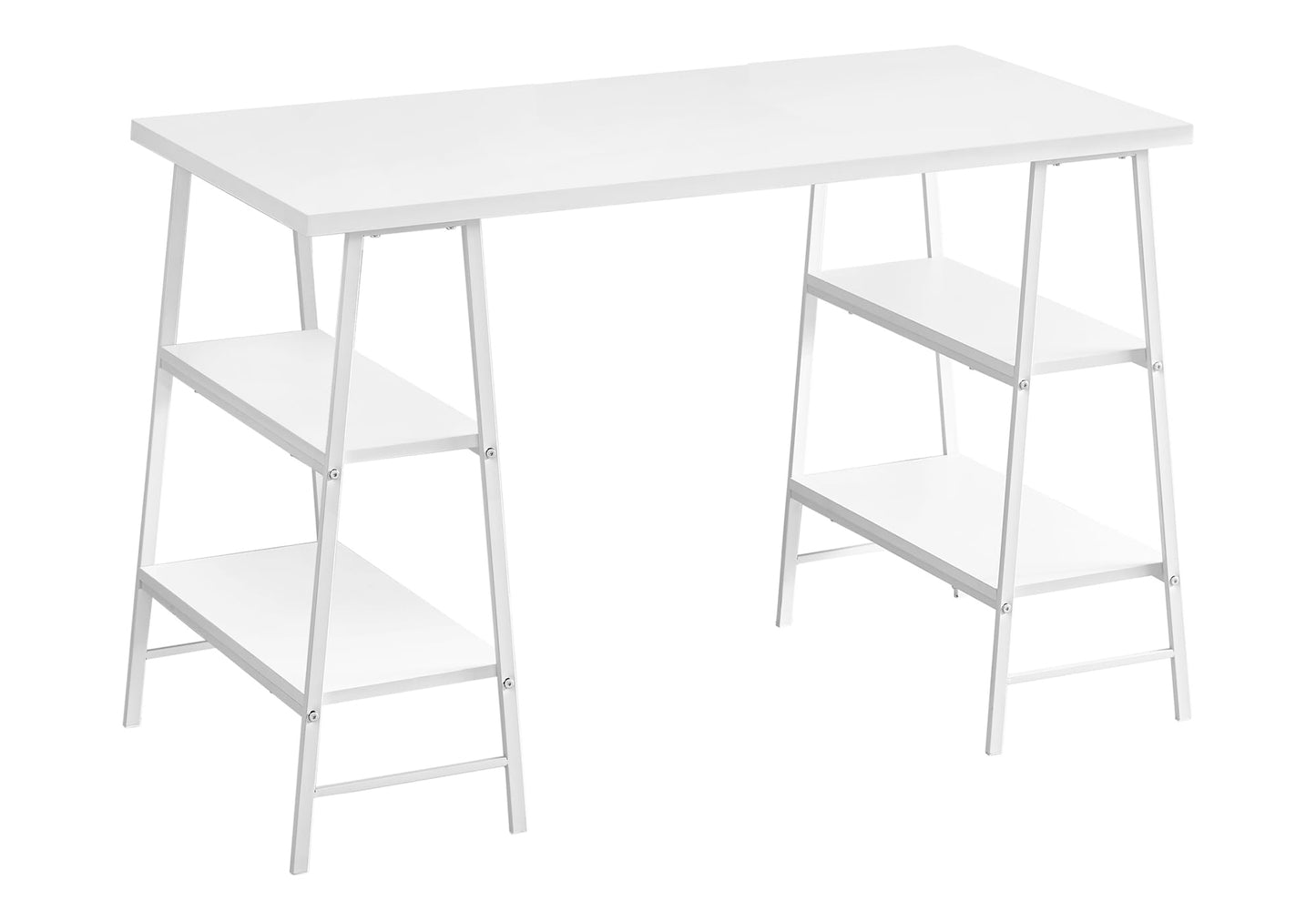 Monarch Specialties I 7521 Computer Desk, Home Office, Laptop, Storage Shelves, 48" L, Work, Metal, Laminate, White, Contemporary, Modern